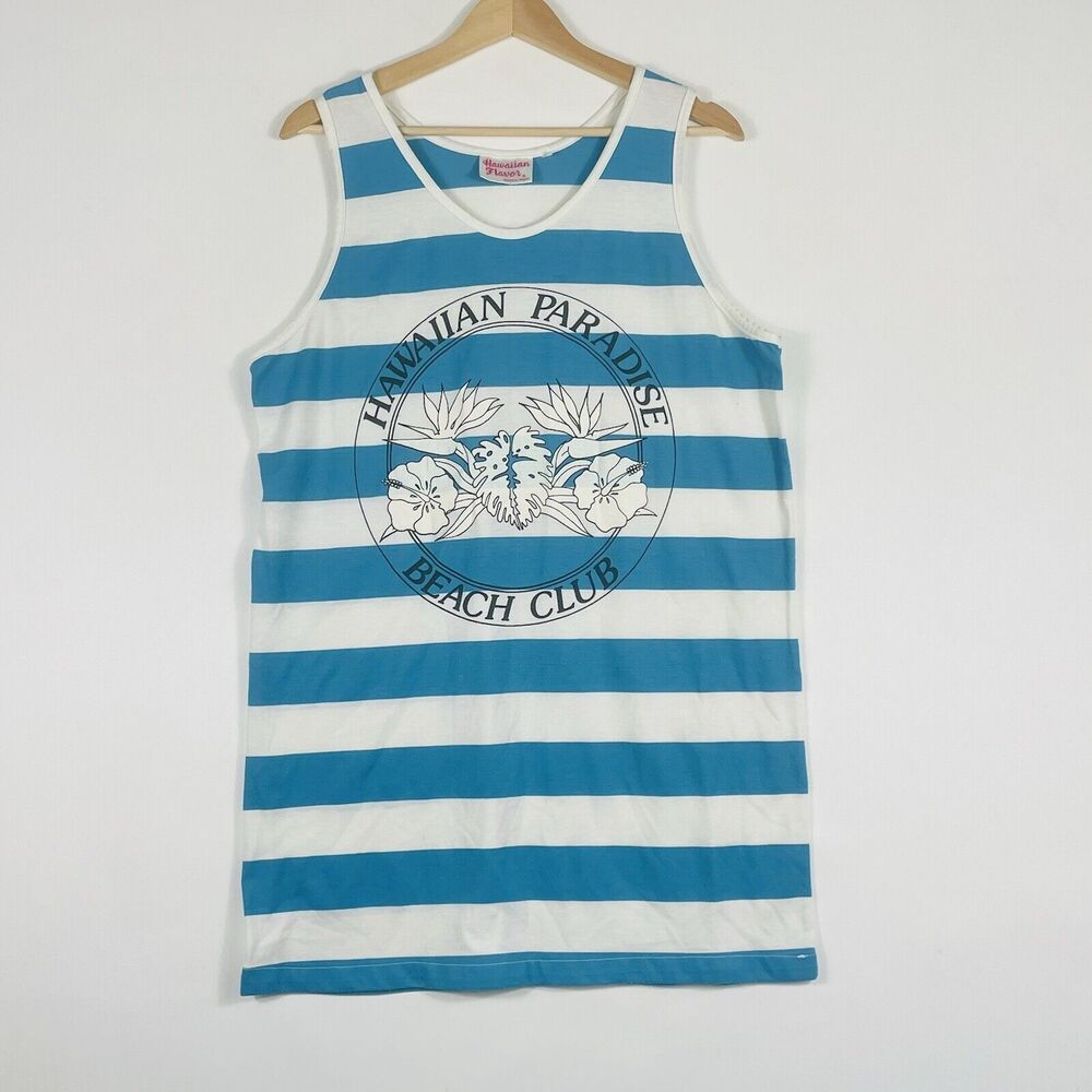 Vtg Hawaiian Flavor Mini Dress Women Large Stripe‎ Paradise Beach Club 90s Tank